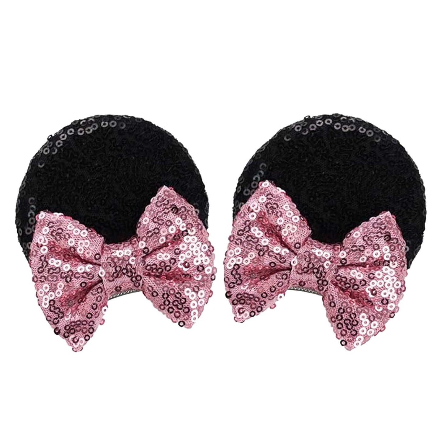 BLACK AND PINK SEQUIN MINNIE EARS HAIR CLIPS