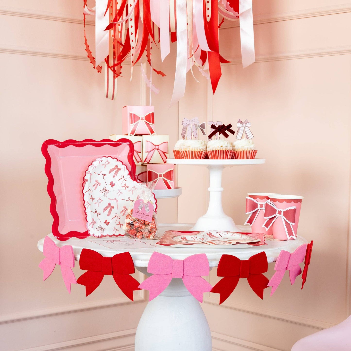 PINK AND RED FELT BOW BANNER