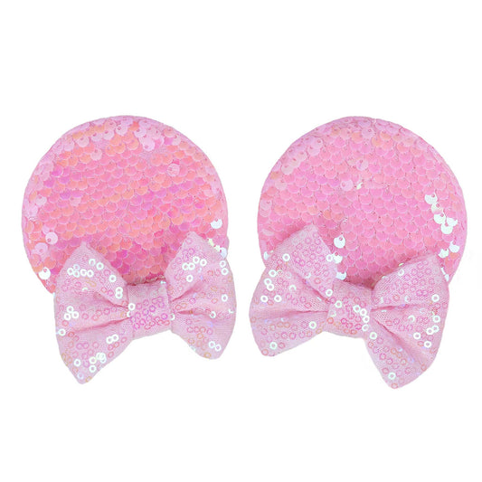 PINK SEQUIN MINNIE EARS HAIR CLIPS
