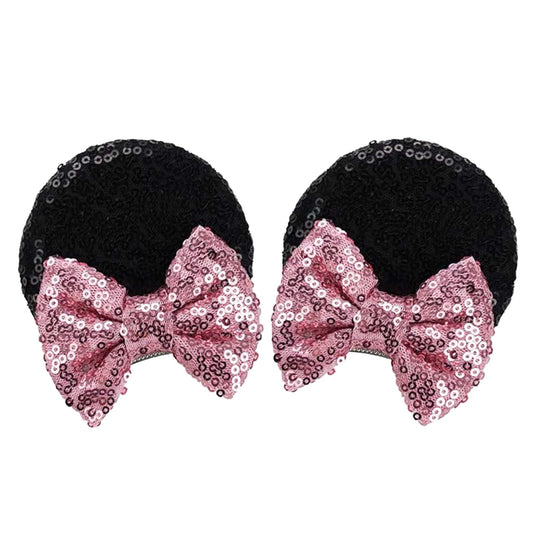 BLACK AND PINK SEQUIN MINNIE EARS HAIR CLIPS