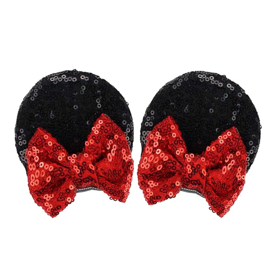 BLACK AND RED SEQUIN MINNIE EARS HAIR CLIPS
