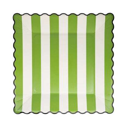 GREEN AND PINK STRIPED PLATE SET