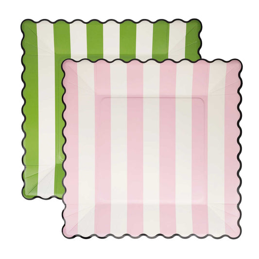 GREEN AND PINK STRIPED PLATE SET