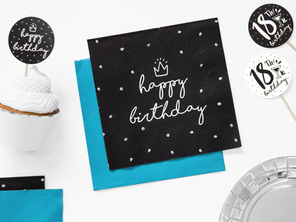 BLACK HAPPY BIRTHDAY NAPKIN